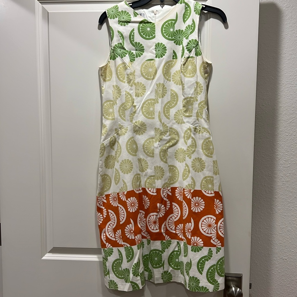 Kay Unger sleeveless dress with fruit slice pattern